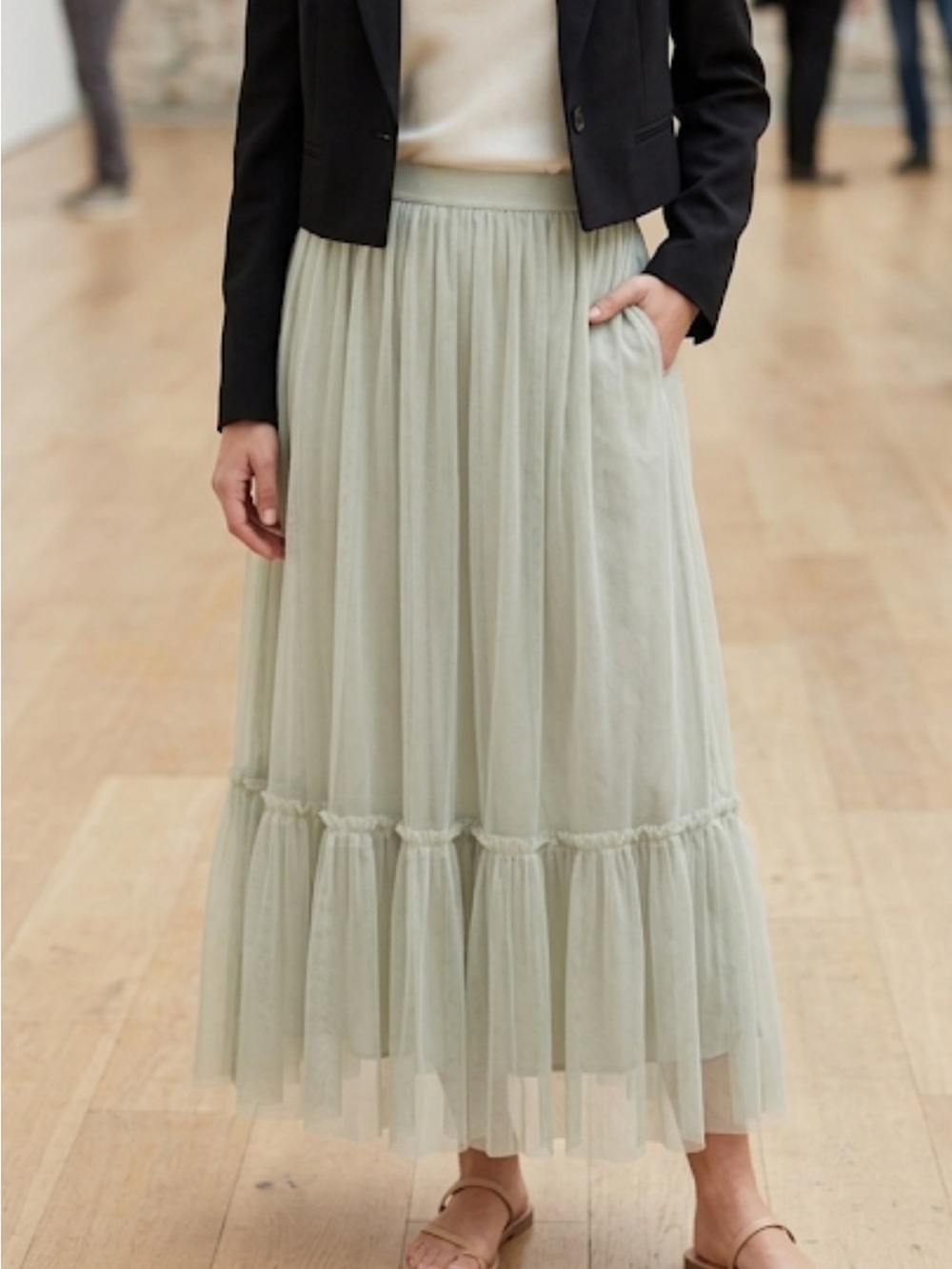 Forever 21 Light Sage Green Tiered Maxi Skirt #34